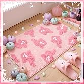 Lyrow 29 x 17'' Pink Halloween Ghost Bathroom Rug 3D Cute Tufted Bath Mat | Non Slip Washable, Water Absorbent Doormat, Pink Ghost Rugs Kitchen Bathroom Bedroom Living Room, Cute Spooky Gothic Decor