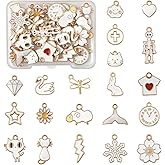 MakemadeDIY 16-132 PCS Cute Flower Leaf Heart Charms for Jewelry Making, Metal Enamel Pendants with Animal Fruit Beach Shape for Necklaces Bracelets Earrings Crafts