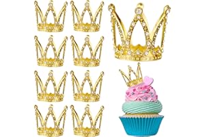 LAPOHI 9 Pcs Crown Cake Topper Mini Gold Crown Queen Crown Small Princess Crown Cup Cake Topper Decoration
