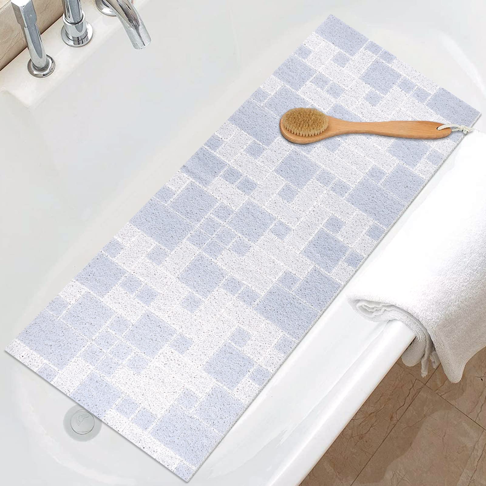 Shower Mat Non Slip, Extra Long Bath Tub Mat Non Slip Anti Mould 40x100cm, Loofah Bathroom Shower Mat for Inside Shower, Soft Textured Bath Massage Mat for Bathtub Bathroom Floor with Drain, Quick Dry — image 1