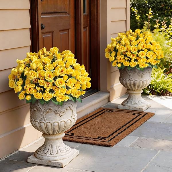 16 BUNDLES 17″ARTIFICIAL ROSES, REALISTIC SILK BOUQUET FLOWER(YELLOW)