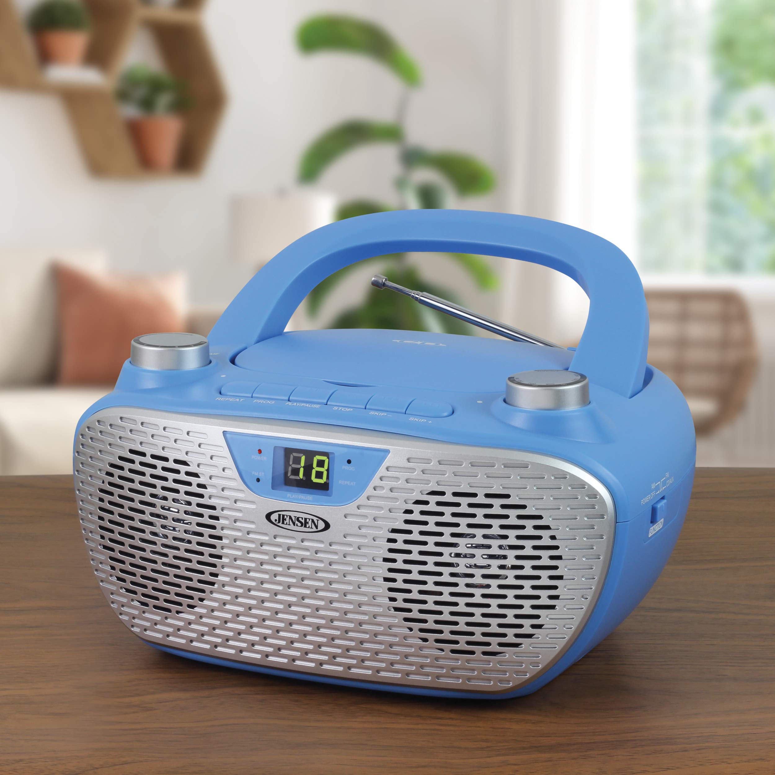 JENSEN CD-485-BL CD-485 1-Watt Portable Stereo CD Player with AM/FM Radio (Blue)