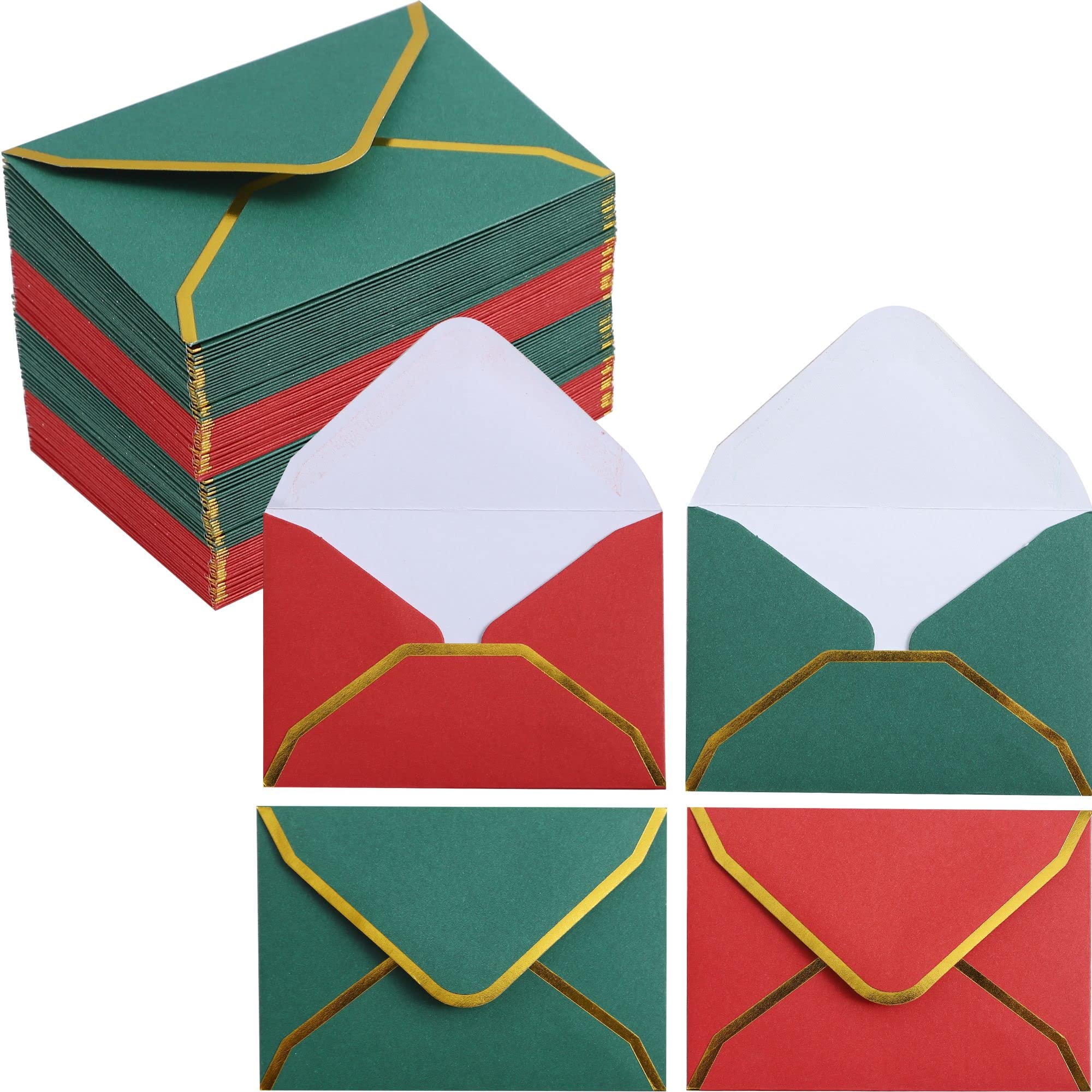 Heavy Duty Mini Envelopes with Gold Border - 48 PK - Gift Card Envelopes Small Envelope Assorted Color for Note Cards Business Card Wedding 3.9 x 2.75 Inches