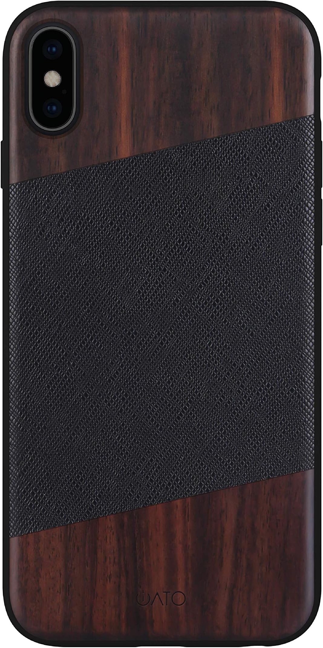 iATO iPhone Xs Case Wood & Leather. Unique & Classy Black Saffiano Genuine Leather & Real Natural Bois de Rose Wood iPhone Xs Case {Shockproof & Raised Lips} 2018 6.5" iPhone Xs Wood & Leather Case