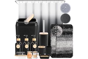 XLHOMO 32PCS Bathroom Sets with Shower Curtain and Rugs,Bathroom Set Black Bathroom Accessories Black Shower Curtain Set with Bathroom Trash Can