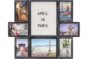 Melannco Customizable Letterboard 7-Opening Photo Collage, 22 x 18 inch, Distressed Black