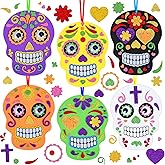 Fennoral 12 Pack Day of The Dead Craft Kits for Kids Make You Own Skull Foam Stickers Ornament DIY Arts and Crafts for Girls Boys Halloween Party Favors Supplies Halloween Decoration