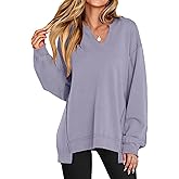 ANRABESS Women's Oversized Sweatshirts Long Sleeve Tunic Shirts V Neck Loose Pullover Tops 2026 Spring Teen Girls Outfit