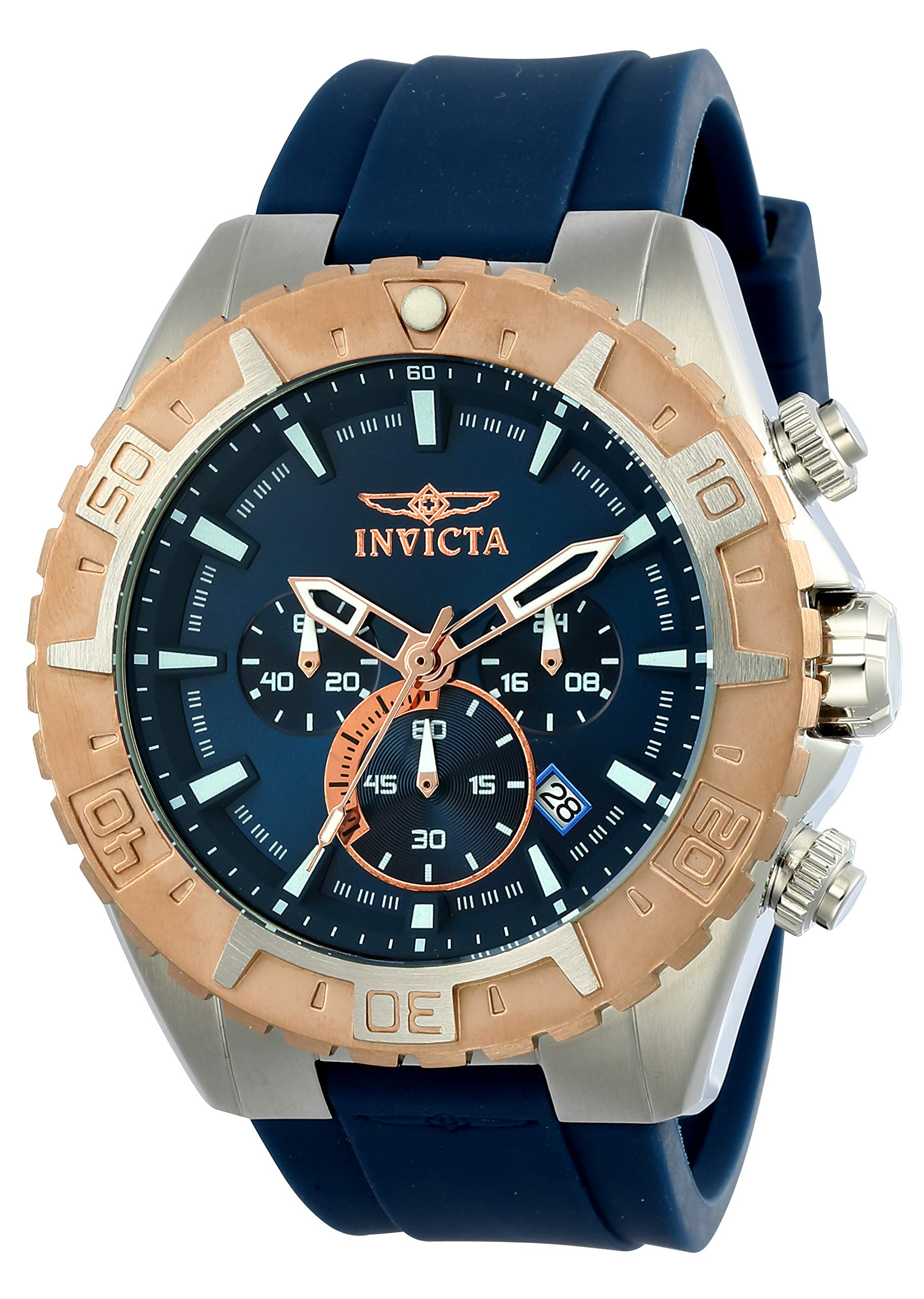 Invicta Reloj de cuarzo Aviator de acero inoxidable con correa de silicona, azul, 26 (Modelo: 22523)