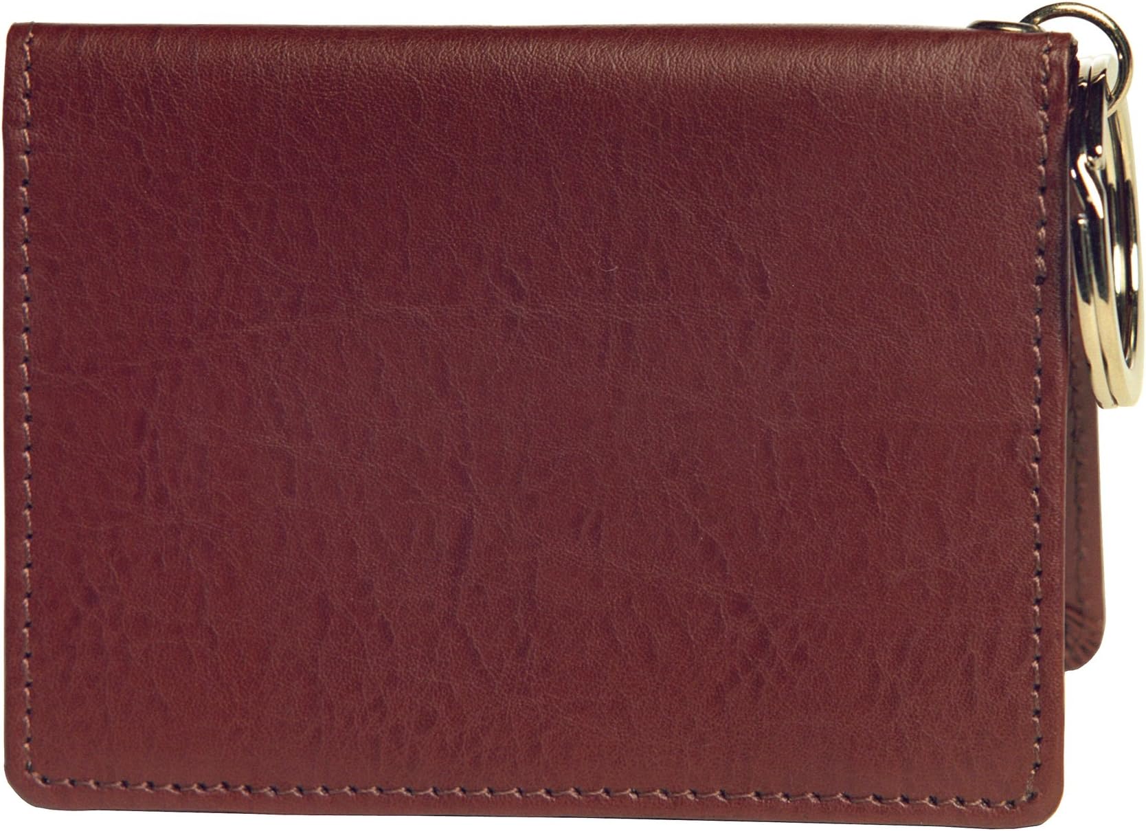 OWLOWL Folding ID BROWN Small Leather Bifold ID Card Holder Wallet with Keychain for Men + Women