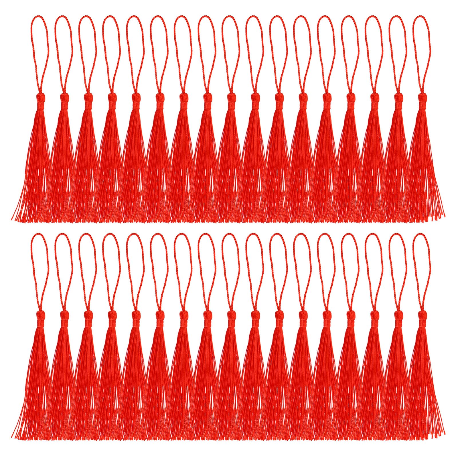 PATIKIL 13cm/5 Inch Bookmark Tassels, 100 Pack Soft Silky Floss Cord Loop Mini Handmade Tassels for Craft DIY Keychain Jewelry Making, Red