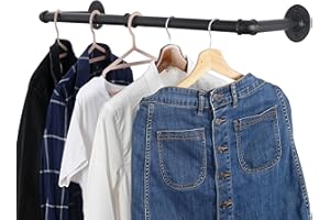 WEBI Clothing Rack Wall Mount,24" Industrial Pipe Clothes Rack for Hanging Clothes,Heavy Duty Iron Garment Rack Bar,Retail Display Clothes Rod for Closet,Laundry Room,Black