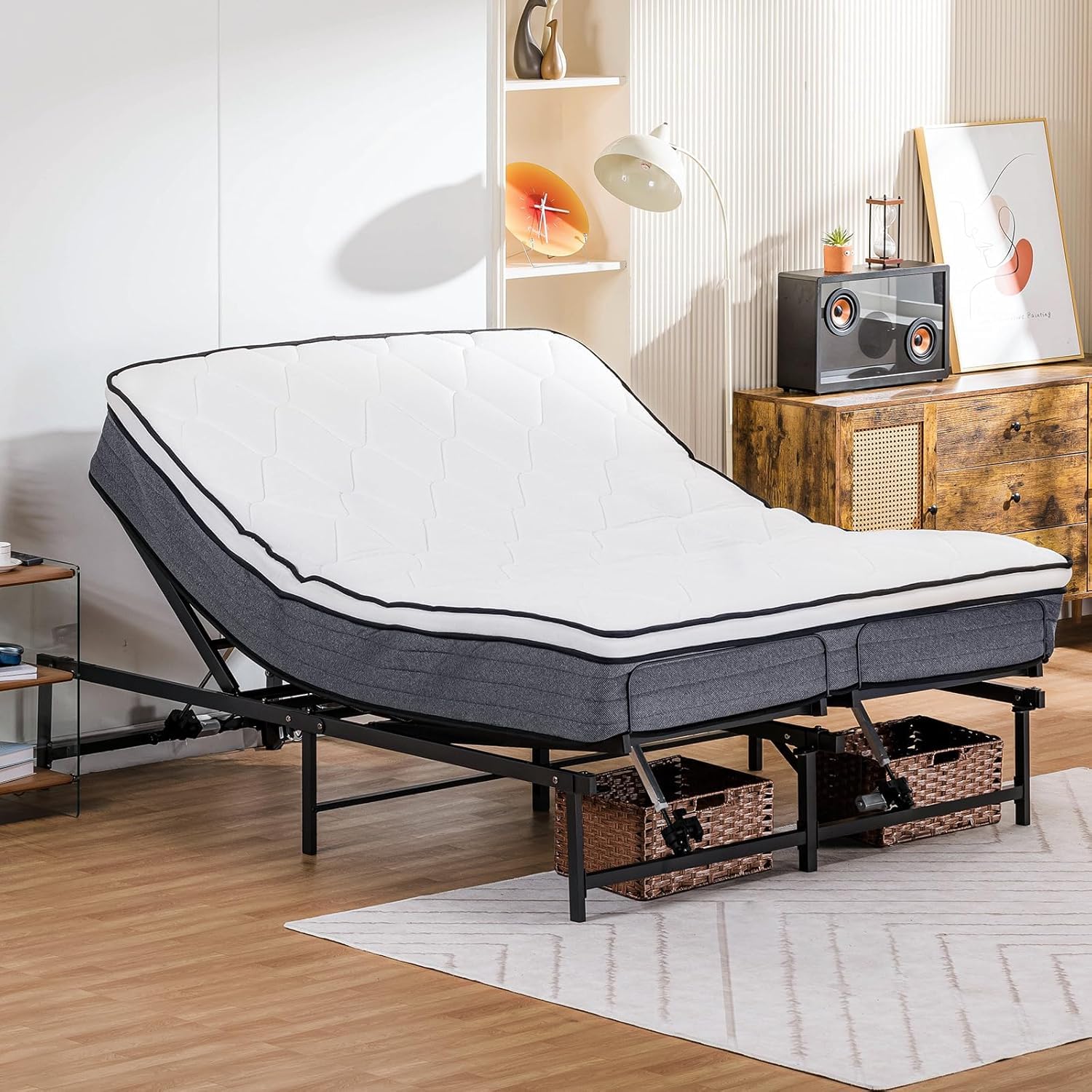 Photo 1 of COMHOMA Adjustable Bed Frame Queen, Independent Head and Foot Incline, Adjustable Electric Bed Base with Remote Control, Easy Installation(Queen)