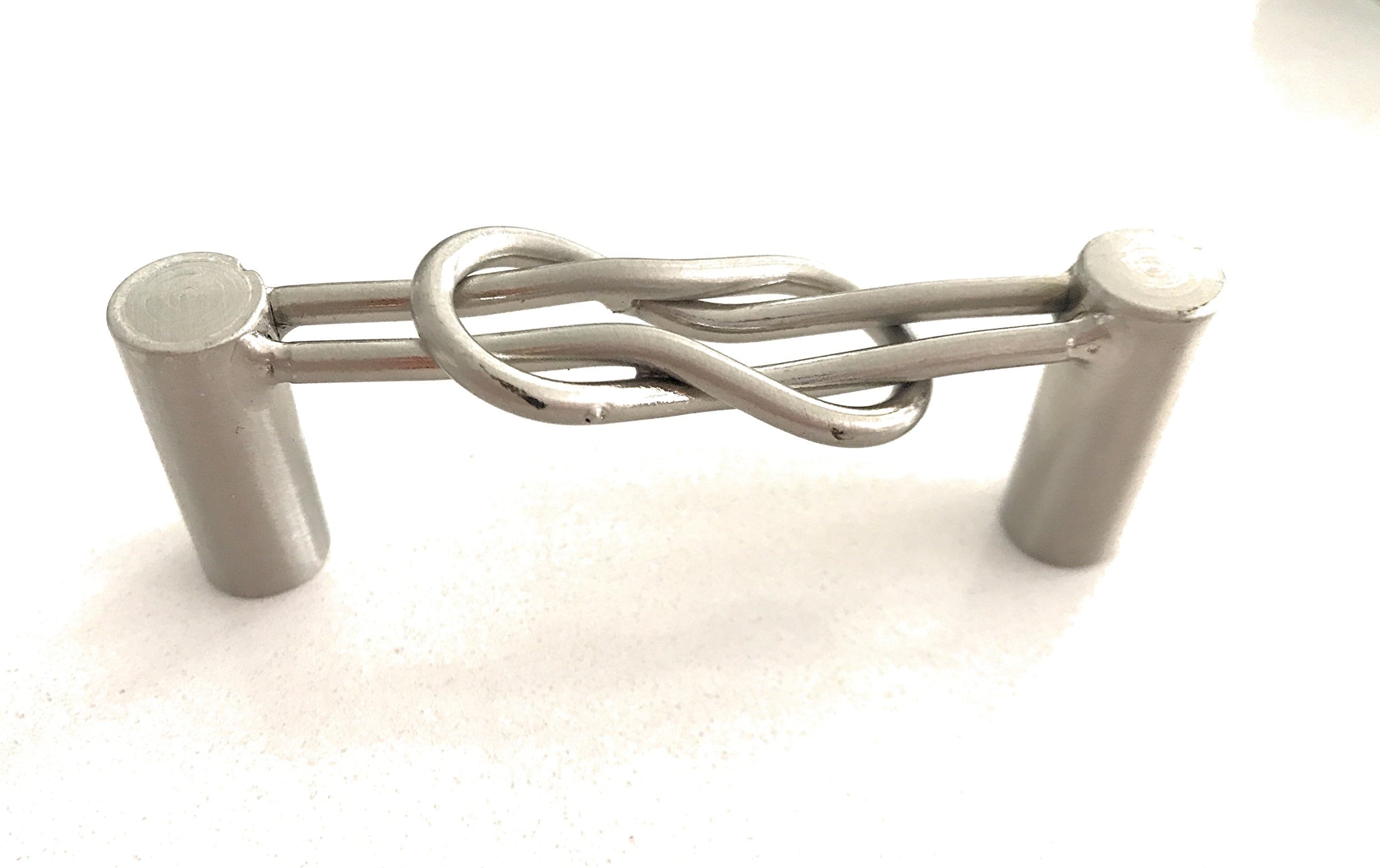 2ct Cabinet door drawer pull Satin Nickel silver 3 3/8" French knot bow