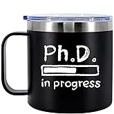 Panvola PhD in Progress Future Dr Doctor Student Graduation Gifts Insulated Coffee Cup 14oz With Handle And Lid 304 Stainless Steel Camping Travel Mugs- Black