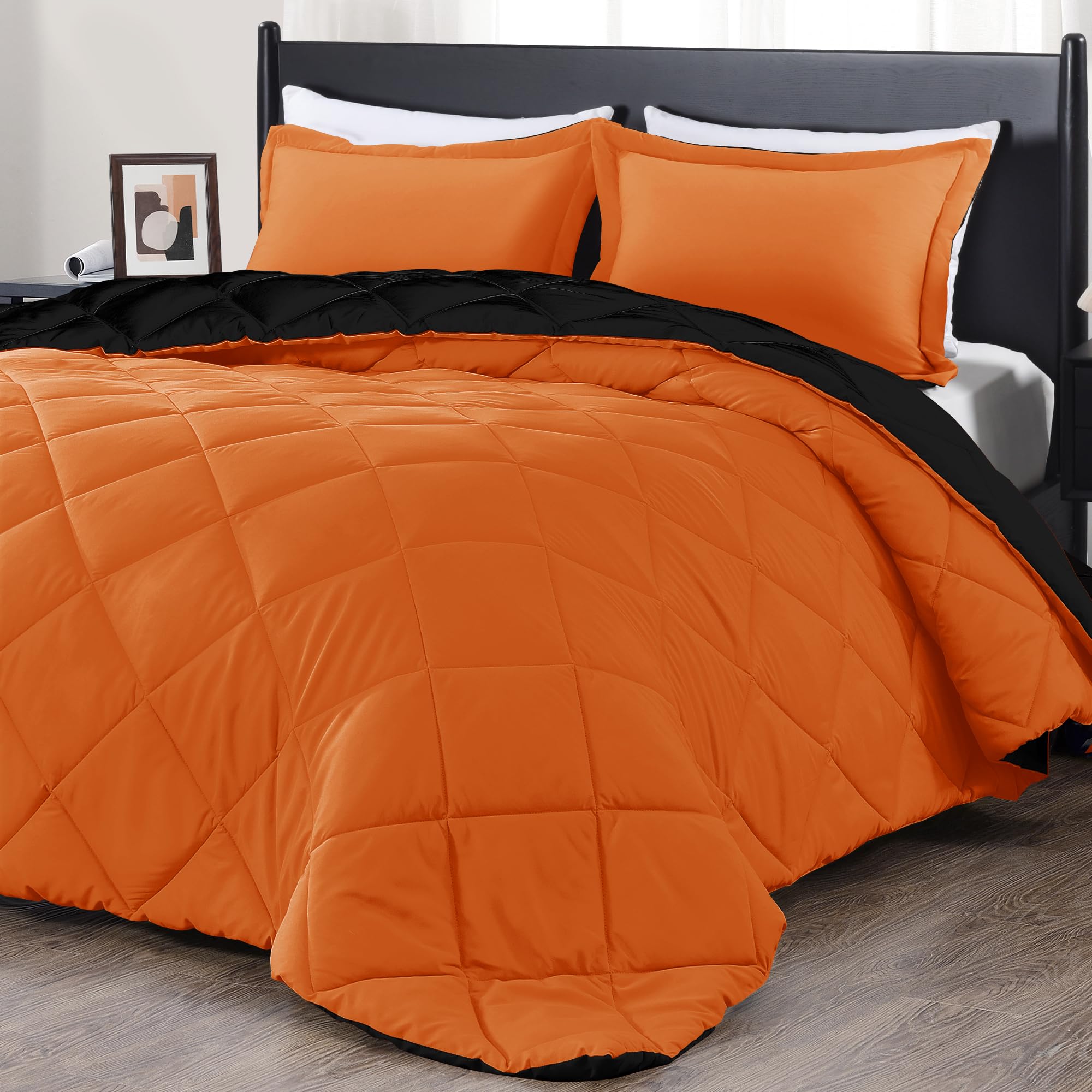 Photo 1 of downluxe King Size Comforter Set - Orange and Black King Comforter, Soft Bedding Sets for All Seasons -3 Pieces - 1 Comforter (104"x92") and 2 Pillow Shams(20"x36")