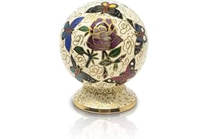 Precious Handicraft Keepsake Butterflies on Rose Floral Globe Style Cremation Urn - 100% Handcrafted Adult Funeral Urn - Soli