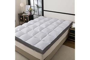 WhatsBedding Memory Foam Mattress Topper Queen Size Memory Foam Filled Warming Cooling Fluffy & Soft Pillow Top, Anti-Slip Bottom, 4 Elastic Straps, 80x60 Inch, Queen