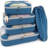 Shacke Premium 5 Packing Cubes Set - Lightweight Mesh Travel Luggage Organizers with Laundry Bag, 5-Piece Suitcase Storage System (Navy)
