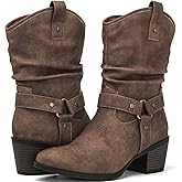 GLOBALWIN Women's Mid Calf The Western Cowgirl Boots Fashion Cowboy Boots For Women Chunky Low Heel