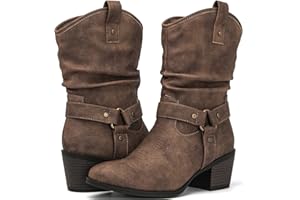 GLOBALWIN Women's Mid Calf The Western Cowgirl Boots Fashion Cowboy Boots For Women Chunky Low Heel