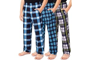 TUONROAD Boys 3 Pack Pajama Pants Soft Plaid Cozy Elastic Waist Sleep Bottoms Size 7 14 with Pockets