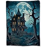 Ti Caldi Spooky Haunted House and Full Moon Blanket | Soft Warm Fuzzy Lightweight Flannel Throw Blanket for Couch, Bed, Decor, Travel & Outdoor Use, Cozy Blankets for Adults Women Men 60×50 in