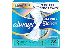 Always Infinity Feminine Pads for Women, Flexfoam Pads with Wings, Size 3, Extra Heavy Absorbency, Unscented, 84 Count (3 Packs of 28)