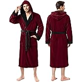 NY Threads Mens Robe with Hood, Luxury Plush Fleece Hooded Mens Bathrobe, Spa Bath Robe for Men