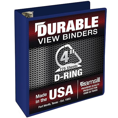 Samsill Durable 4 Inch Binder, Made in The USA, Locking D Ring Binder, Customizable Clear View Cover, Dark Blue, Holds 775 Pages