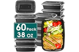 HEYCOME 60 Pack Meal Prep Containers, 38 Oz Food Storage Containers with Lids, Extra-Thick Plastic To Go Containers, Disposable Bento Lunch Box for Take out, BPA Free, Dishwasher/Microwave/Freezer Safe