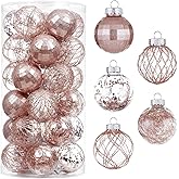 CristBest 30ct Christmas Ball Ornaments-60mm/2.36" Shatterproof Clear Plastic Xmas Balls Baubles Set with Stuffed Delicate Sparkling, Hanging Christmas Tree Decorations(Rose Gold)