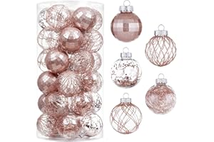 KRISDECOR 30ct Christmas Ball Ornaments-60mm/2.36" Shatterproof Clear Plastic Xmas Balls Baubles Set with Stuffed Delicate Sparkling, Hanging Christmas Tree Decorations (Rose Gold)