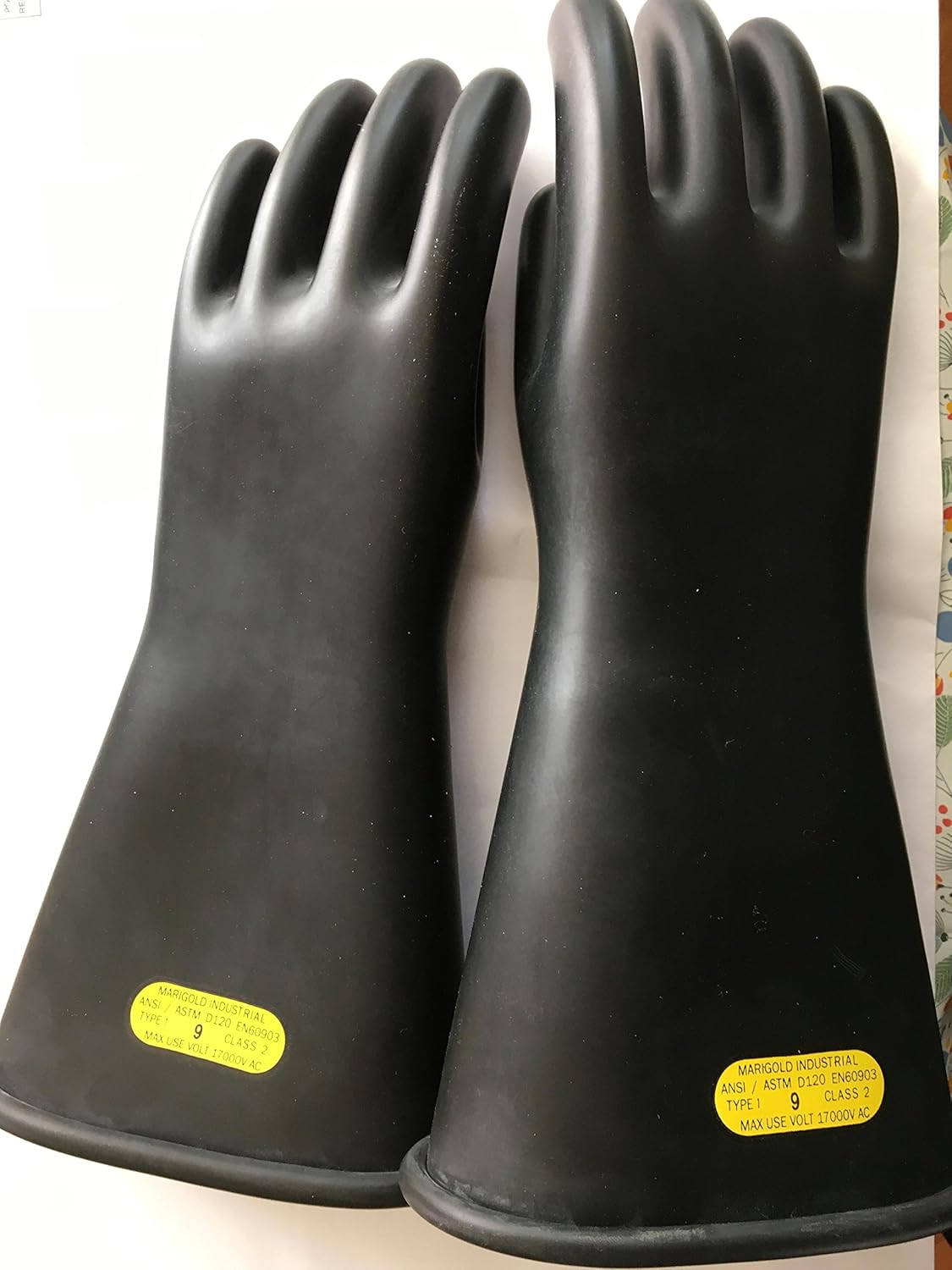 Rubber Insulating Gloves; Size 9, Length 14". Type 1, Class 2 Amazon
