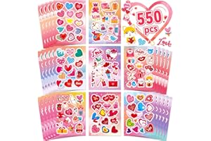 GREINGWAYS 550PCS Valentines Day Stickers, 40 Sheet Heart Stickers Valentines Crafts, Make Your Own Sticker Valentines Gifts for Kids Classroom, Cards, Goodie Bags, Valentines Party Favors Love Sticker for Kids
