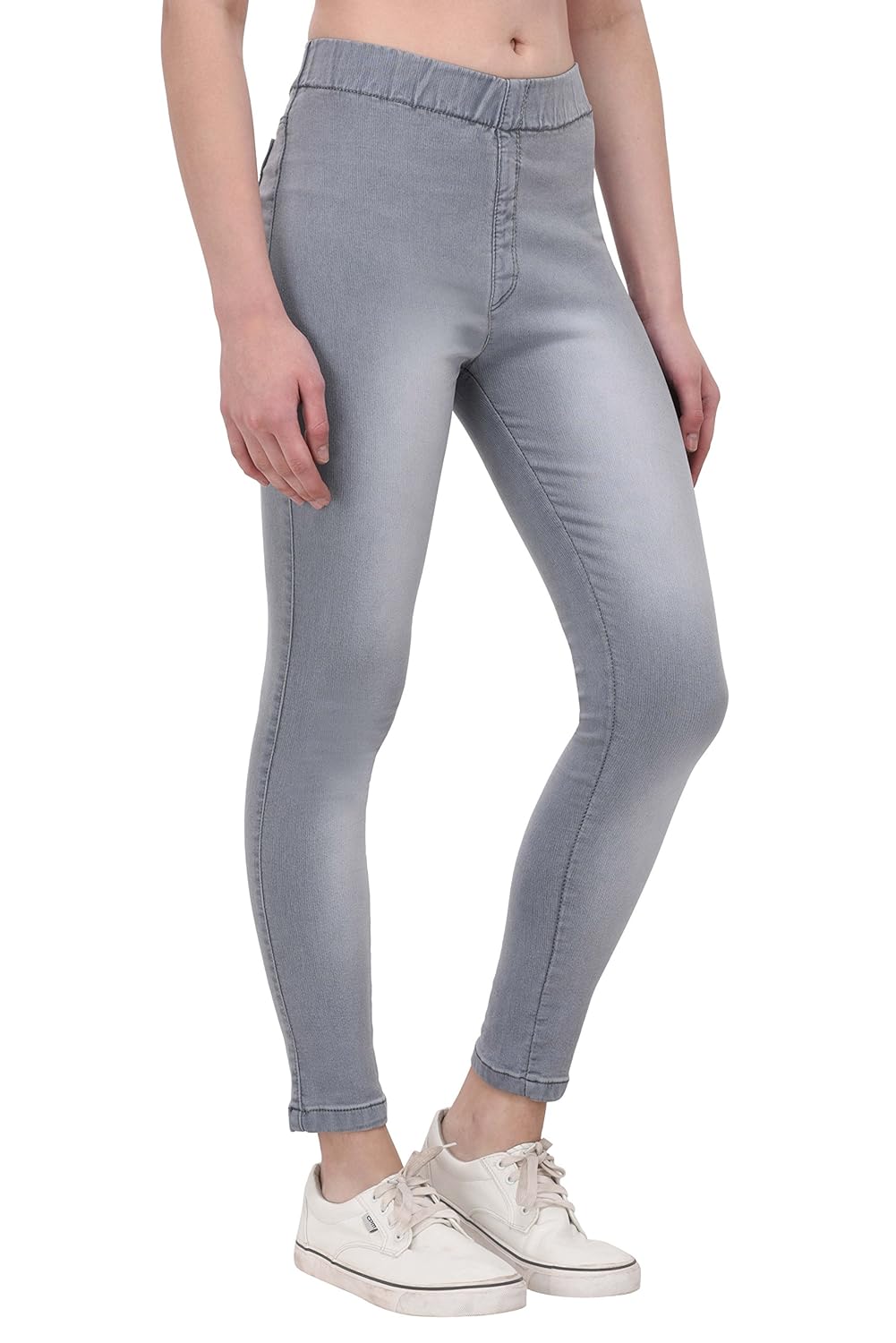 thinline high waist denim jeggings for women (grey) stretchable, pull-on