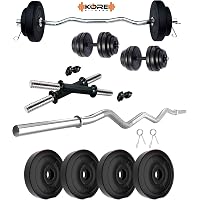 Kore PVC 20-50 Kg Home Gym Set with One Plain + One Curl and One Pair Dumbbell Rods with Gym Accessories and PVC…