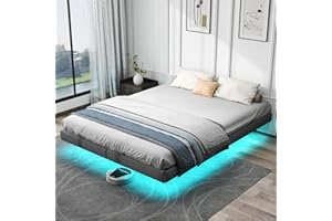 RVONOW Floating Bed Frame King with LED Lights, Metal Platform King size Floating Bed Frame with Under Bed Storage, Heavy Duty Steel Slats Support, No Box Spring Needed, Noise Free, Easy Assembly, Gray