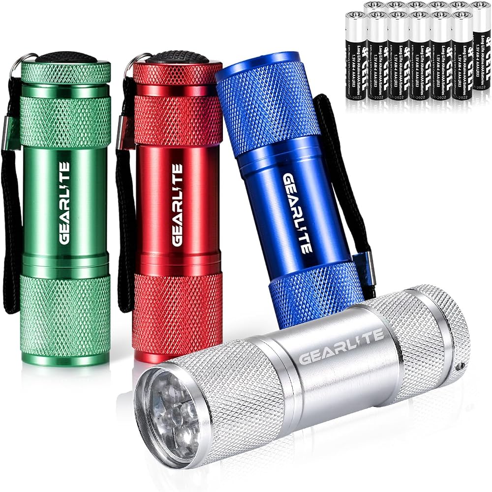 GEARLITE Small LED Torch 4 Pack 9 LED Portable Car Camping Pocket Flashlight