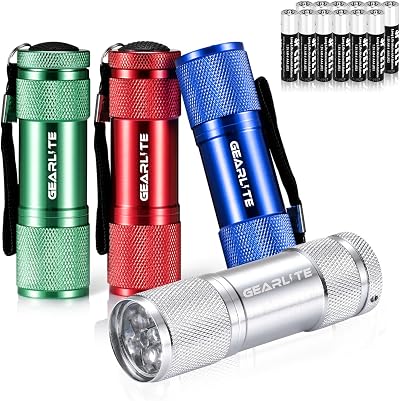 GEARLITE Small LED Torch 4 Pack 9 LED Portable Car Camping Pocket Flashlight