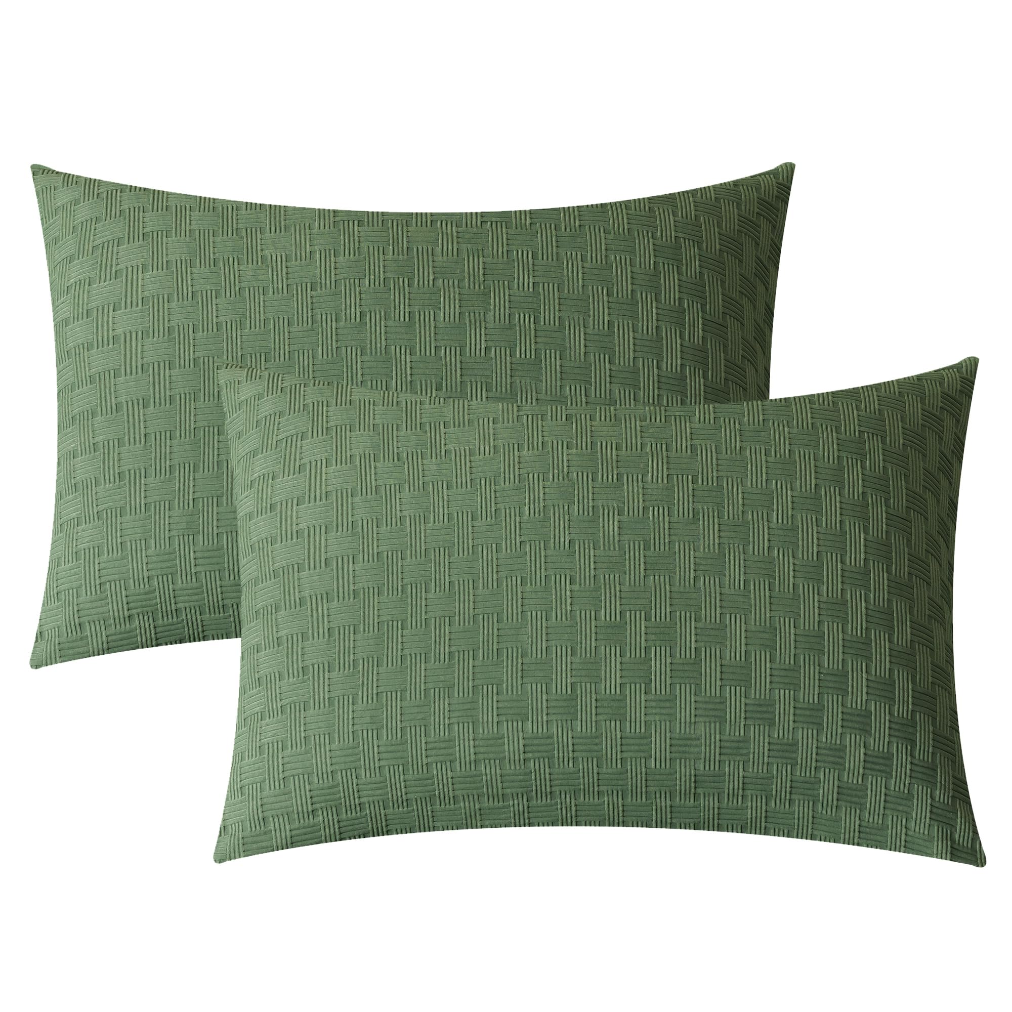 Photo 1 of JELLYMONI Pillowcases King Size Olive Green 2 Pack Waffle Plaid Bed Pillow Covers 20x36in Polyester Envelope Pillow Shams Knitted Jacquard Waffle Weave Pillow Case (Pillows are not Included)