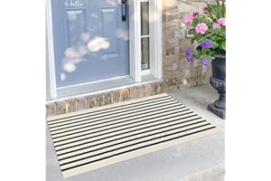 KILOCOCO Beige Striped Rug 2.3'x3.6' Indoor Outdoor Rugs Front Door Mat Hand Woven Cotton Washable Striped Layered Doormats for Front Porch/Kitchen/Farmhouse/Entryway/Patio