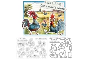 ACRNIGHEET Cartoon Chicken Clear Stamp and Metal Die Set Cartoon Rooster Transparent Stamp and Die Cut for Card Making Farm Animals Stamps and Dies for DIY Scrapbooking Album Paper Craft Supplies