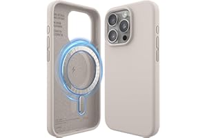 elago Magnetic Silicone Case Compatible with iPhone 15 Pro Case 6.1 Inch Compatible with All MagSafe Accessories - Built-in Magnets, Soft Grip Silicone, Shockproof [Stone]