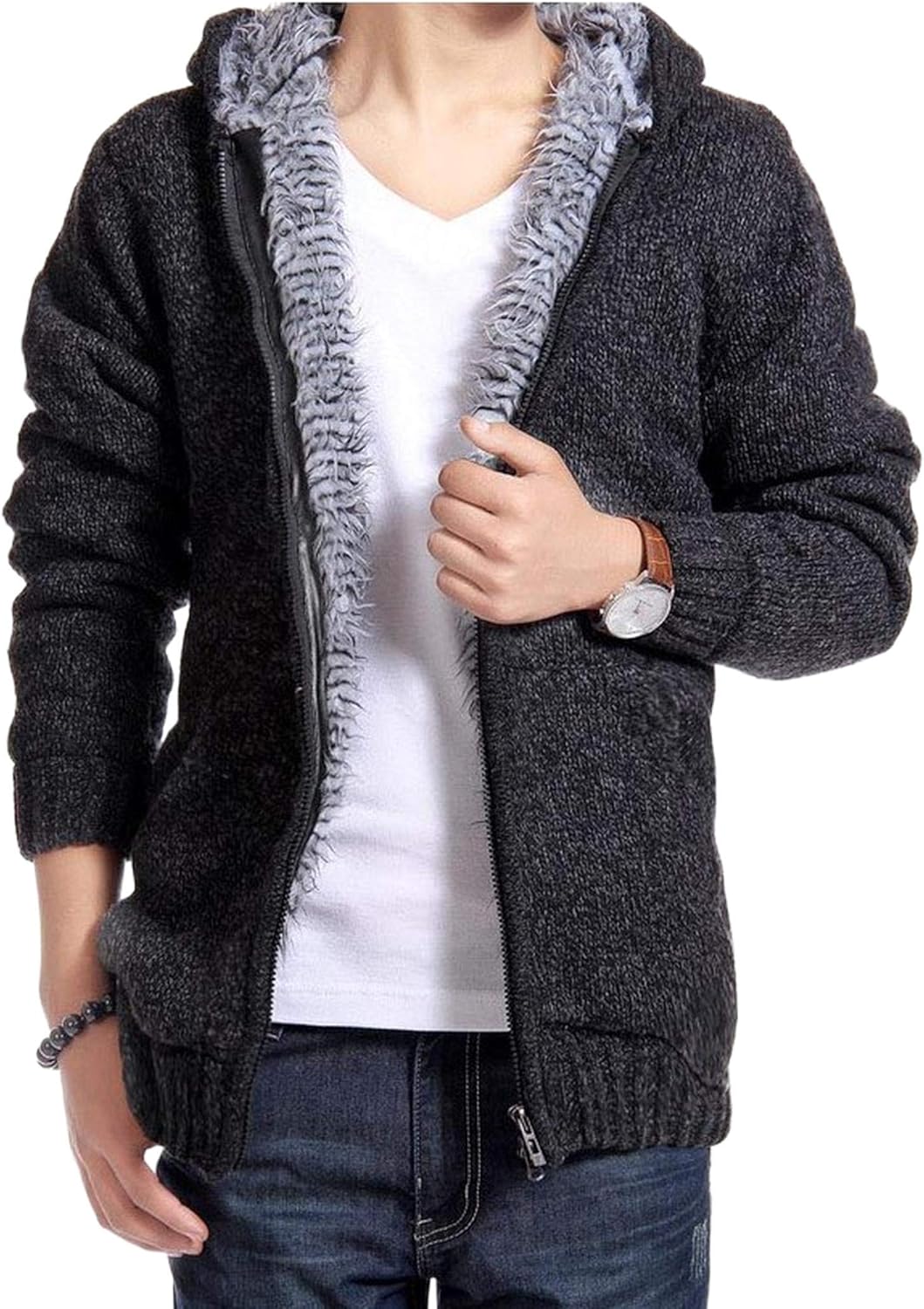 Cardigans 2020 Autumn Winter Mans Zipper Open Hood Sweater Mens Knitted