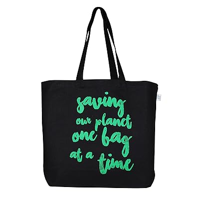 EcoRight Large Tote Bag 100% Cotton Canvas Reusable EcoFriendly PrintedSaving Our Planet (Black) 0202A01