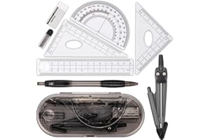Compass Set, Muscccm Compass for Geometry Math Geometry Kit 8 Pieces - Student Supplies Drawing Compass, Protractor, Rulers, Pencil Lead Refills, Pencil, Eraser for Students and Engineering Drawing