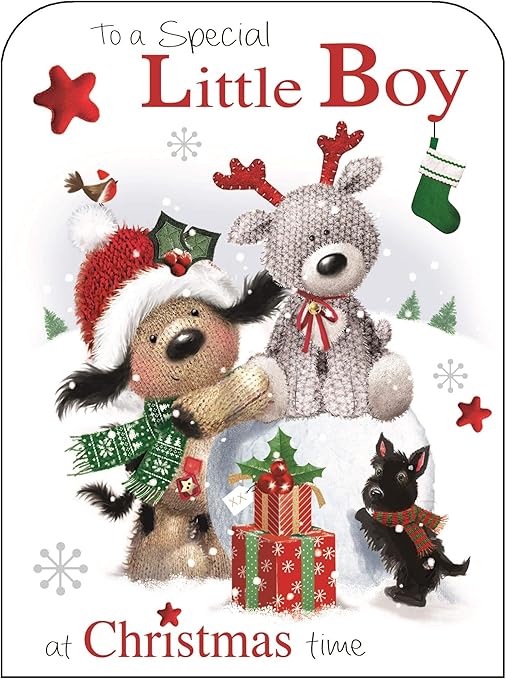 Jonny Javelin Special Little Boy Christmas Card Puppy & Reindeer 7.25