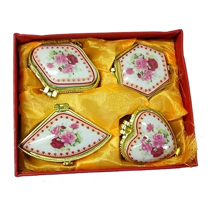 Salvus App SOLUTIONS Porcelain Pink Flower Different Shape Kumkum/Sindoor Box Set