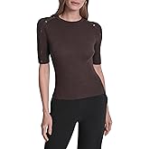 DKNY Womens Short Sleeve Crew Neck Blouse